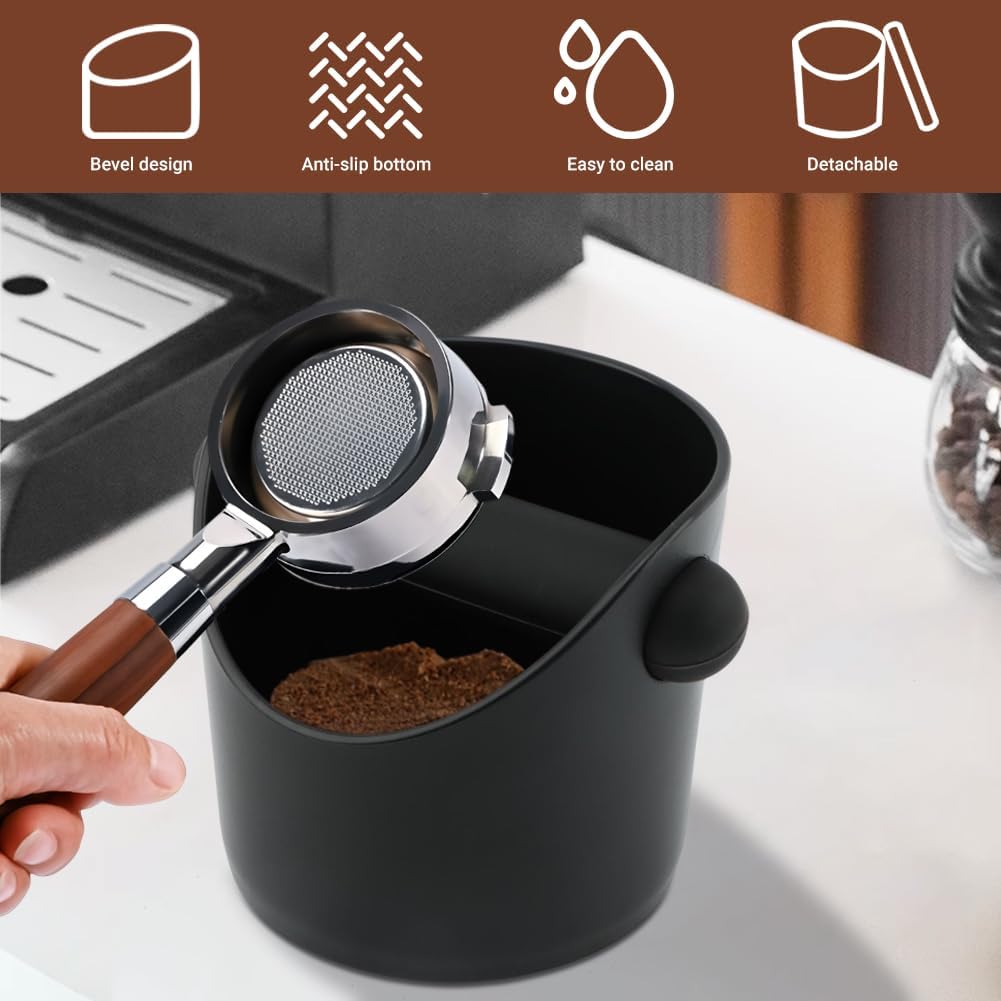 Espresso Knock Box 4.3 Inch Small Coffee Grounds Bin with Removable Knock Bar Non Slip Base Splash Proof Mini Knock Box for Home Cafes Restaurants