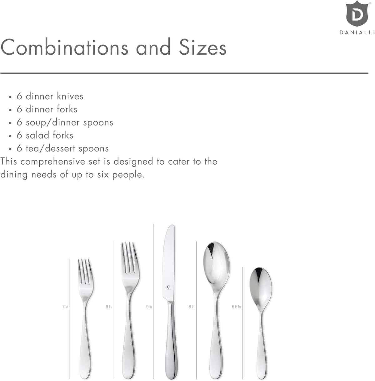 Silverware Set for 6 – 18/10 Stainless Steel Flatware, Mirror Finish, Dishwasher Safe, Durable and Balanced Utensils, Modern Tableware (30-Piece Set, Fidenza)
