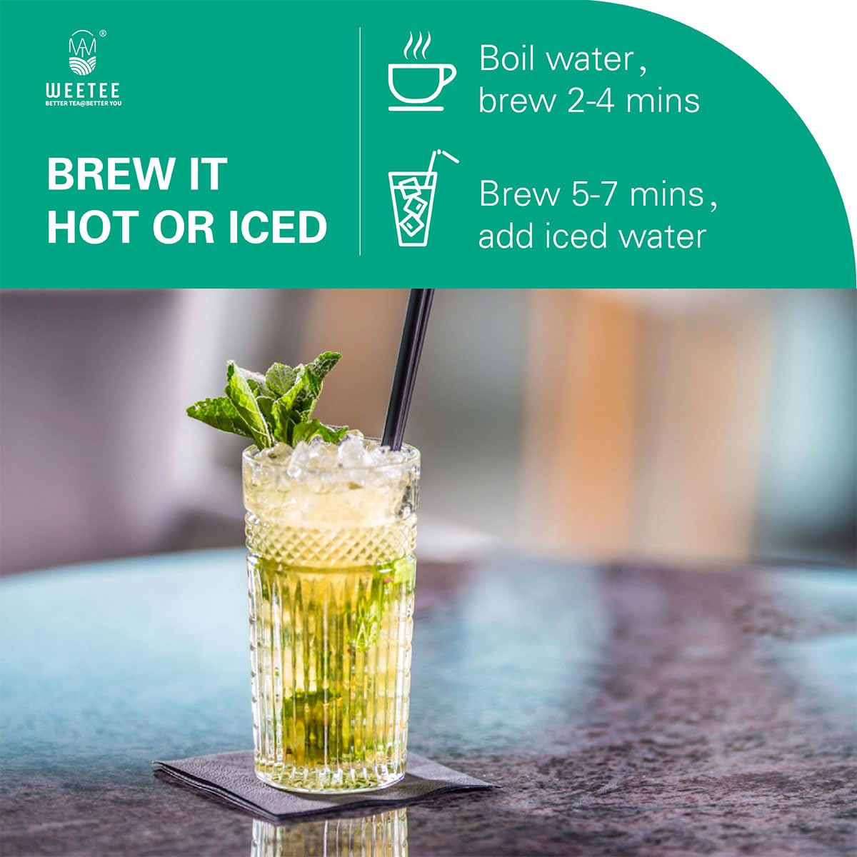 WT WEETEE Spearmint Tea Bags, Made with 100% Pure Spearmint Leaf, Natural Caffeine-free Herbal Tea, Refreshing & Smooth Mint Tea