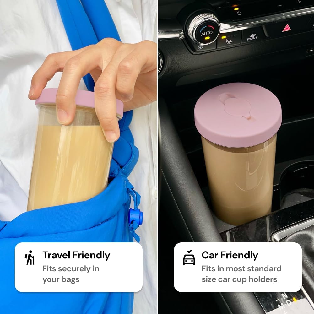 Dodoko Reusable Boba Cup with Straw - Iced Coffee & Smoothie Tumbler 24 oz - Bubble Pink