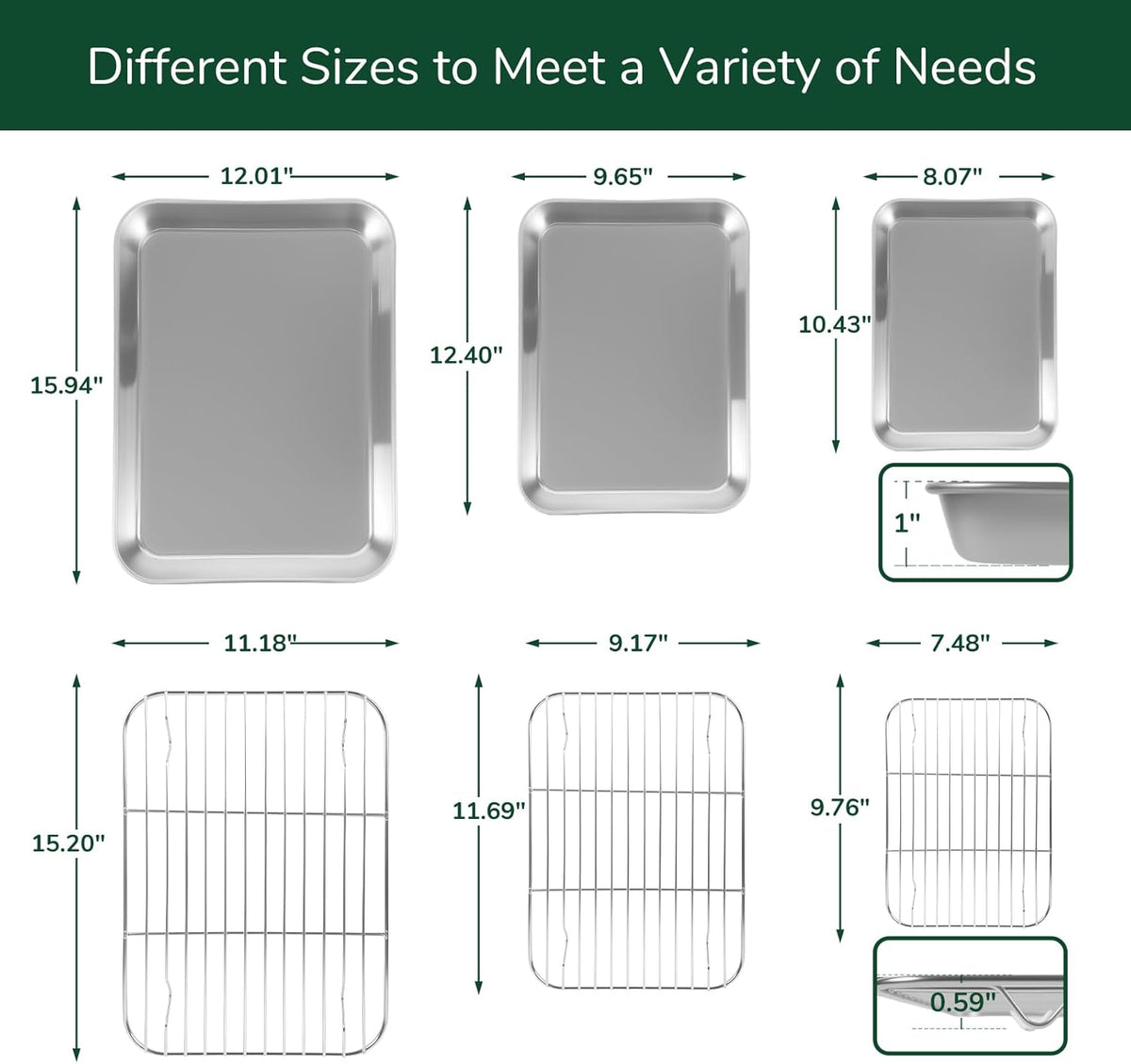 18/0 Stainless Steel Baking Sheet with Cooling Rack, Oven-Safe Non-Toxic Cookie Sheets for Baking, Set of 6, Coating Free & Rust Resistant for Healthy Family Baking, Easy to Clean, Heavy-Duty