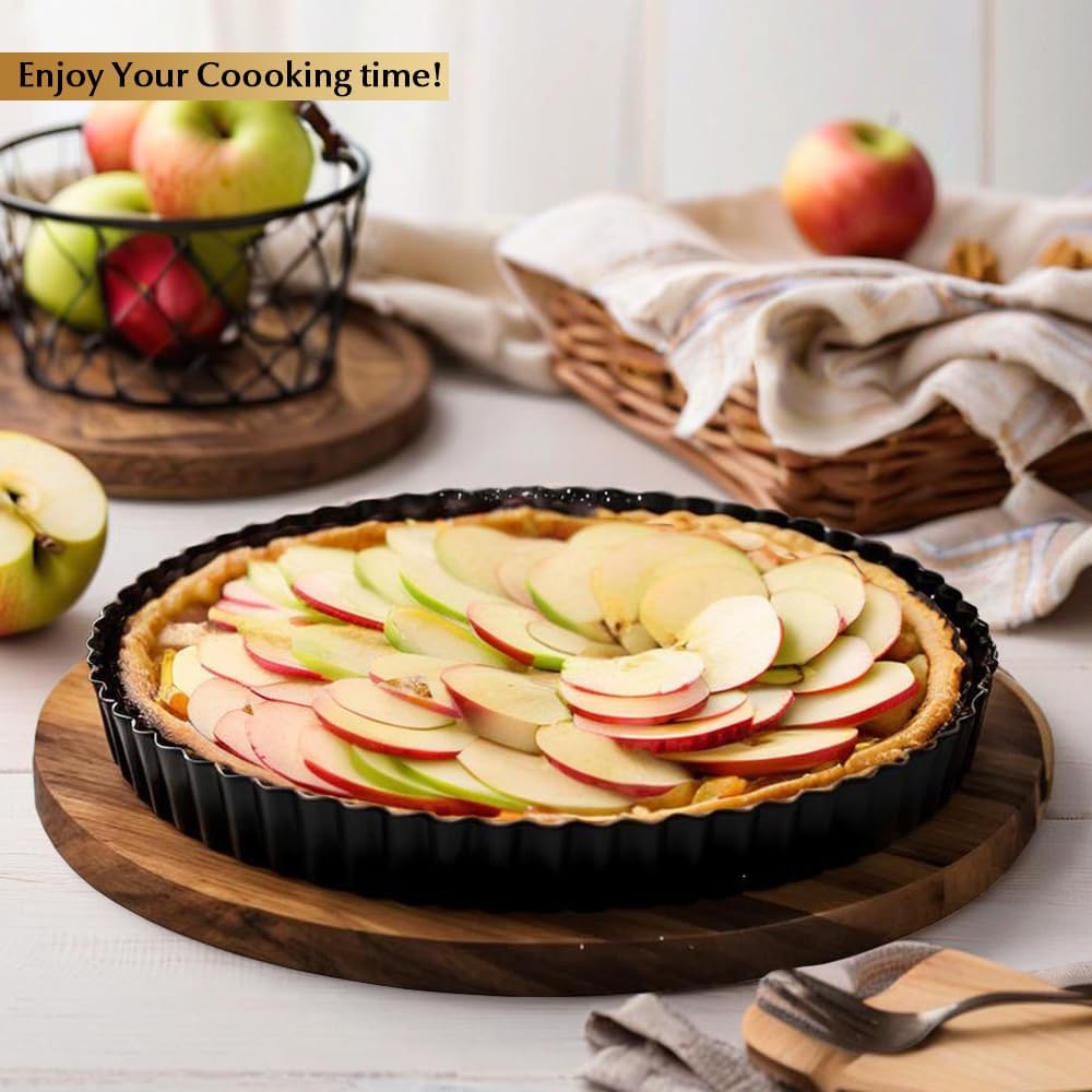 11 Inch Tart and Quiche Pan with Removable Bottom, Pie pans for baking, Non-stick Carbon Steel Quiche Pan for Pie, Mousse Cakes, Fruit and Desserts