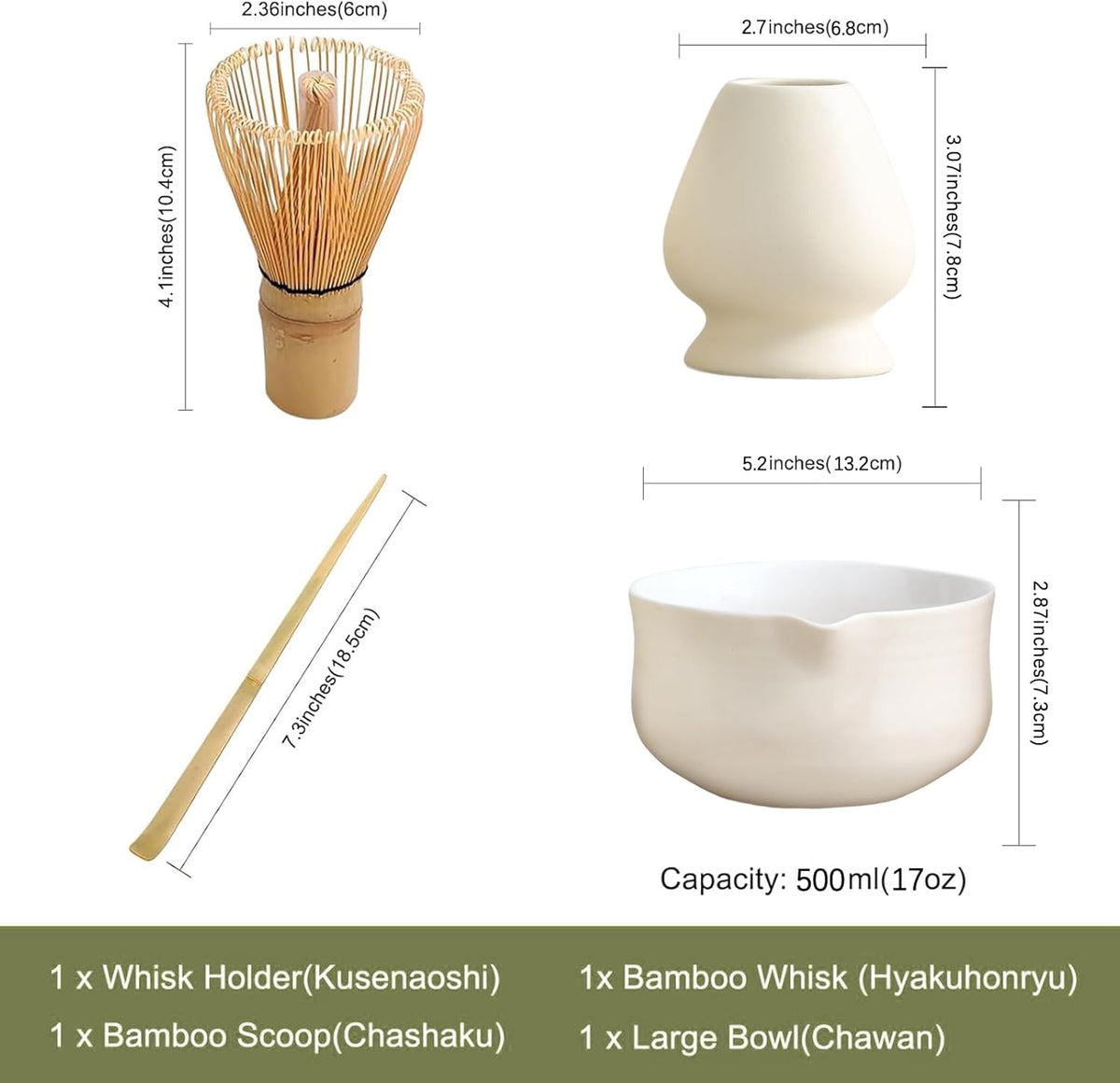Matcha Set, Japanese Tea Set Includes Matcha Bowl with Spout, Matcha Whisk Holder (chasen), Bamboo Matcha Whisk and Bamboo Scoop, Ceramic Matcha Kit for Tea Lovers