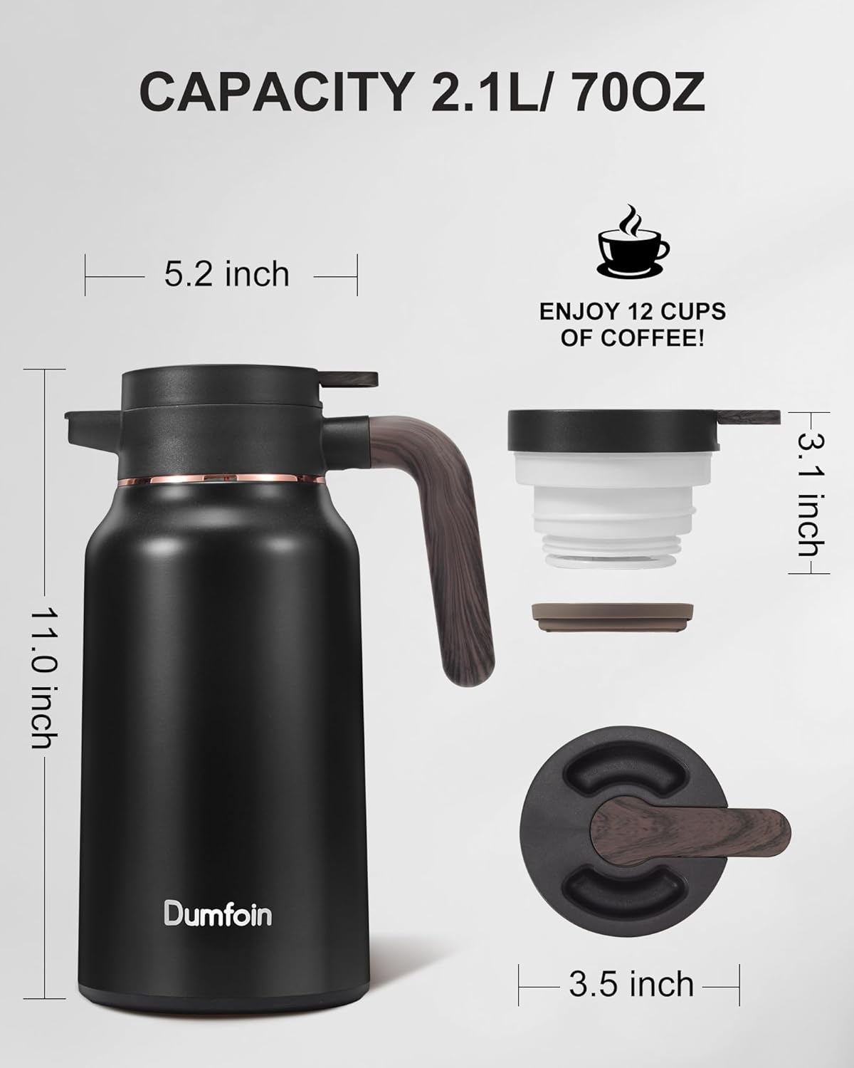 Carafes for Hot Liquids 70 oz - 36 Hour Stainless Steel Thermal Coffee Carafe-Insulated Coffee Carafes For Keeping Hot/Cold Coffee, Tea, Water, Drink Dispenser for Parties(Black)