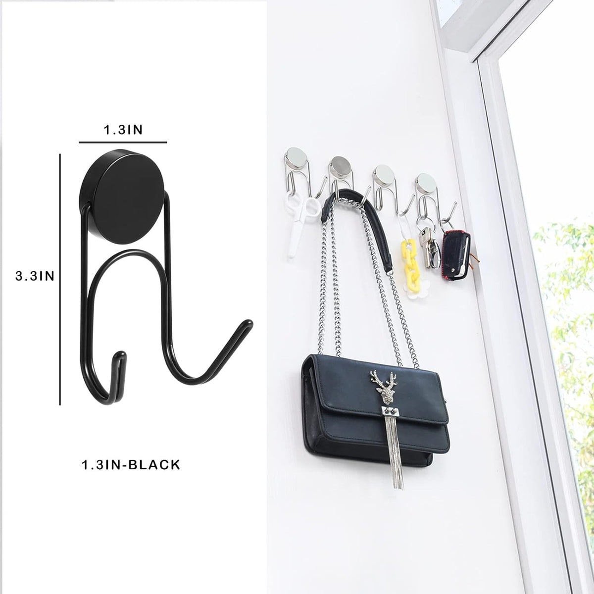 Magnetic Hooks 304 Stainless Steel Hooks Heavy Duty Magnets Hanging Hooks for Refrigerator Grill Toolbox Cabins Outdoor,Cruise Essentials Camper Accessories,4pack(Black,1.3in-2-)