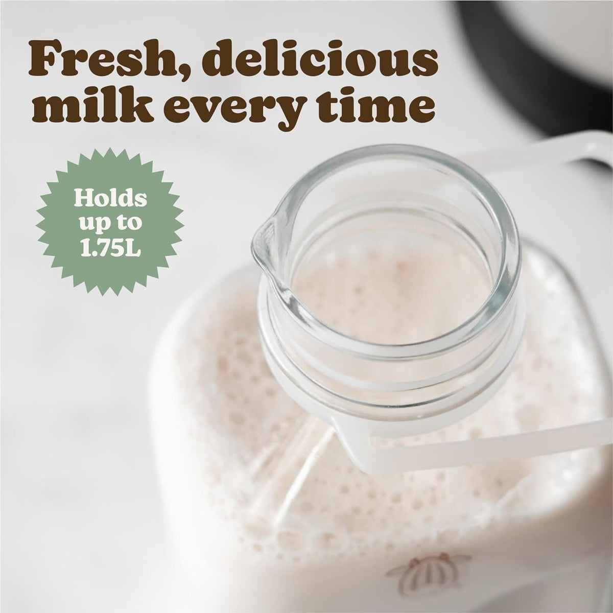 Almond Cow - Glass Pitcher with Lid and Spout, Bottle for Refrigerator, Clear Milk Jug, Food-Grade Glass Liquid Container, 60 fl oz Capacity (Pack of 8), 5 x 4 x 10 Inches