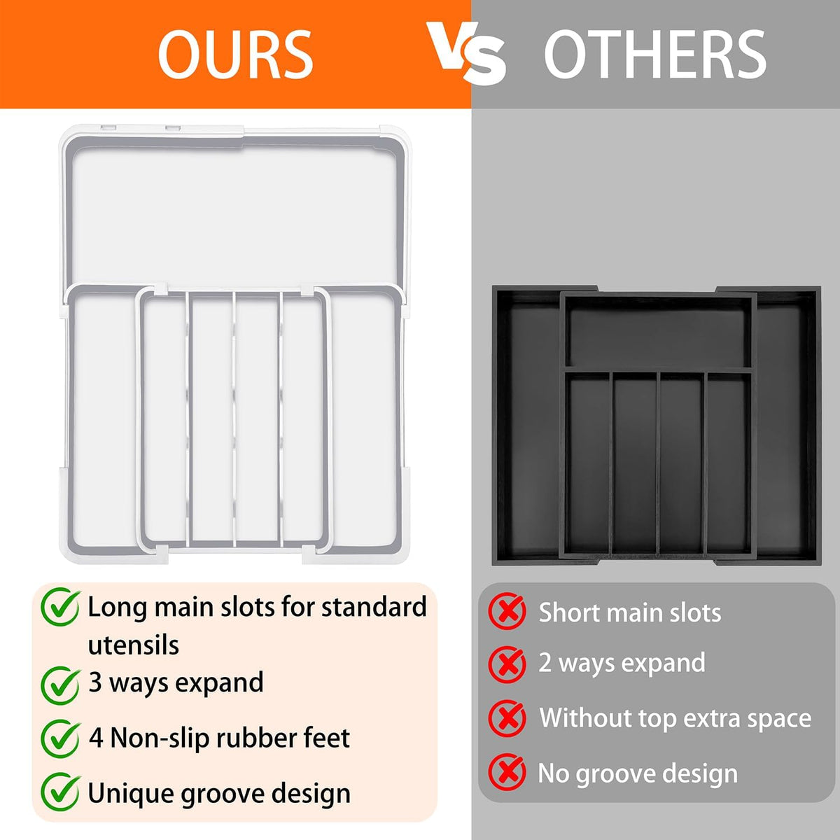 Adjustable Kitchen Utensil Organizer Plastic Silverware Drawer Organizer, Expandable Cutlery Drawer Organizer BPA Free Flatware Tray for Spoons Forks Knives Organizers Divider, White