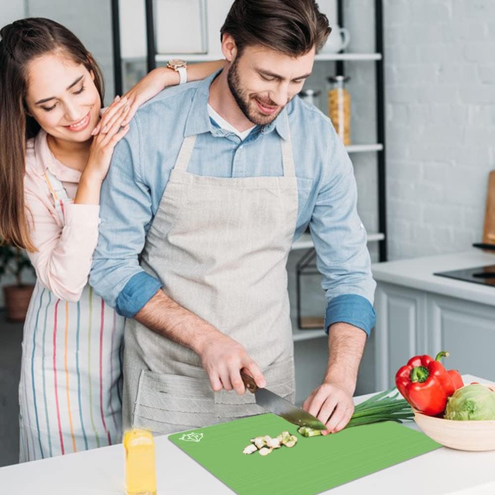 ZVP Plastic Cutting Board for Kitchen Set of 5, Flexible Cutting Mats with Food Icon, Gradient Color Chopping Boards, BPA Free, Non Slip, Dishwasher Safe, 15ร12 IN,Green Multi-Color