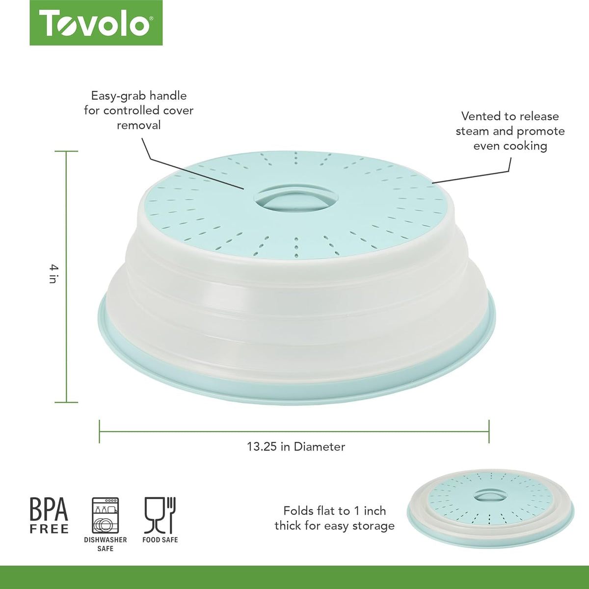 Tovolo Microwave Splatter Cover for Food, Large (Blue Haze) - Collapsible & Vented Silicone Splatter Guard Lid - Microwave Plate & Dish Cover with Handle - BPA-Free Kitchen Gadget for Meal Prep