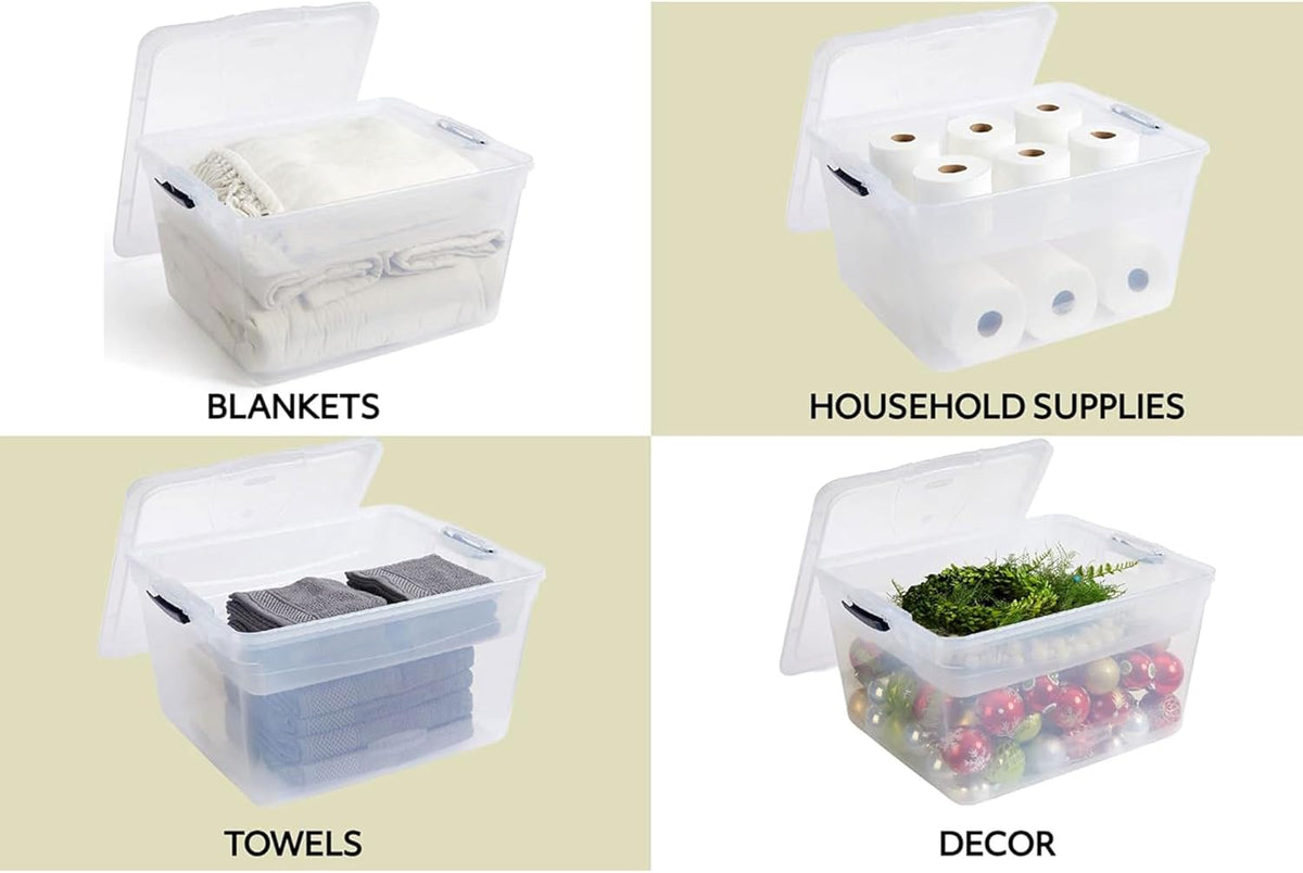 Rubbermaid Cleverstore 74 Qt Clear Storage Bins with Lids and Nesting Tray, 4-Pack, Stackable, BPA-Free, Made in USA