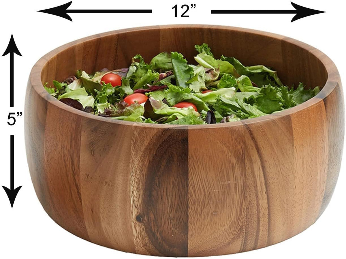 Woodard & Charles Acaica Wood 12" x 5" Serving Bowl Set with Serving Hands, 3 Piece Set