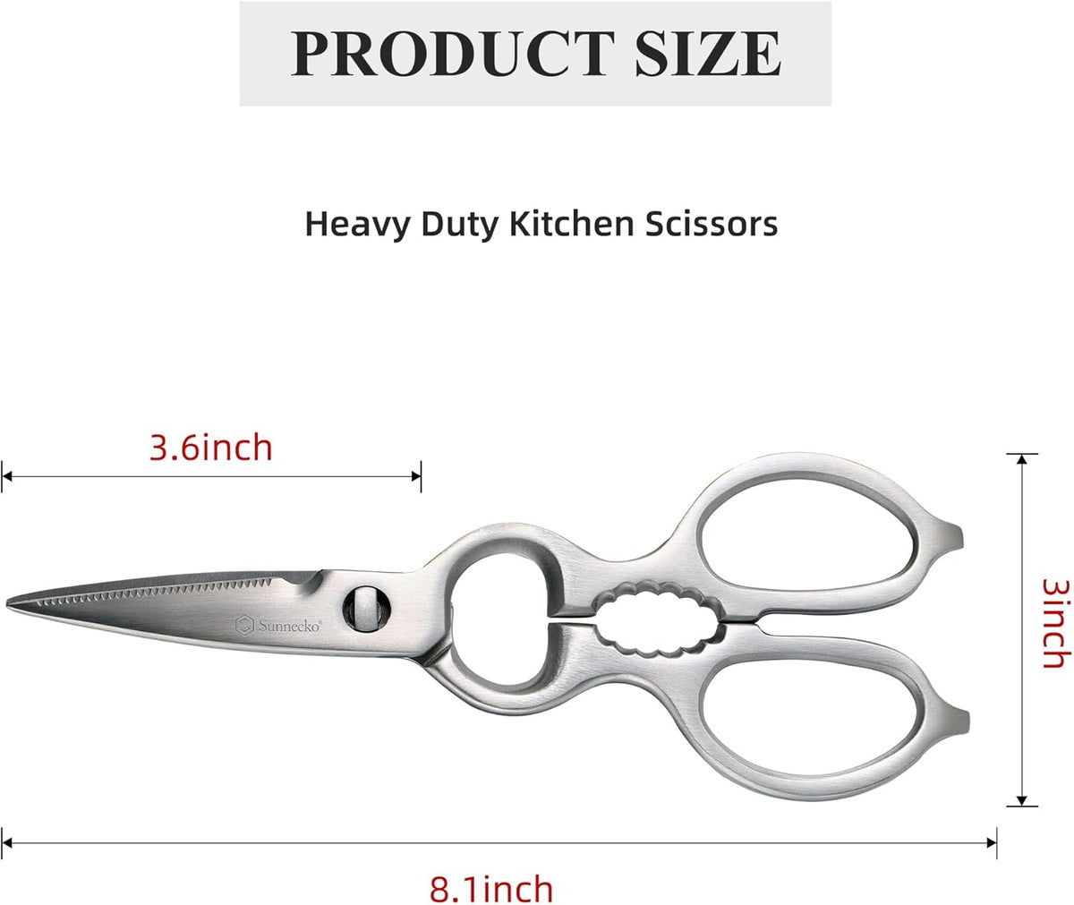 Sunnecko Heavy Duty Kitchen Scissors - Stainless Steel Kitchen Shears, Ultra Sharp Micro Serrated Poultry Shears, Cooking Scissors for Meat, Dishwasher Safe