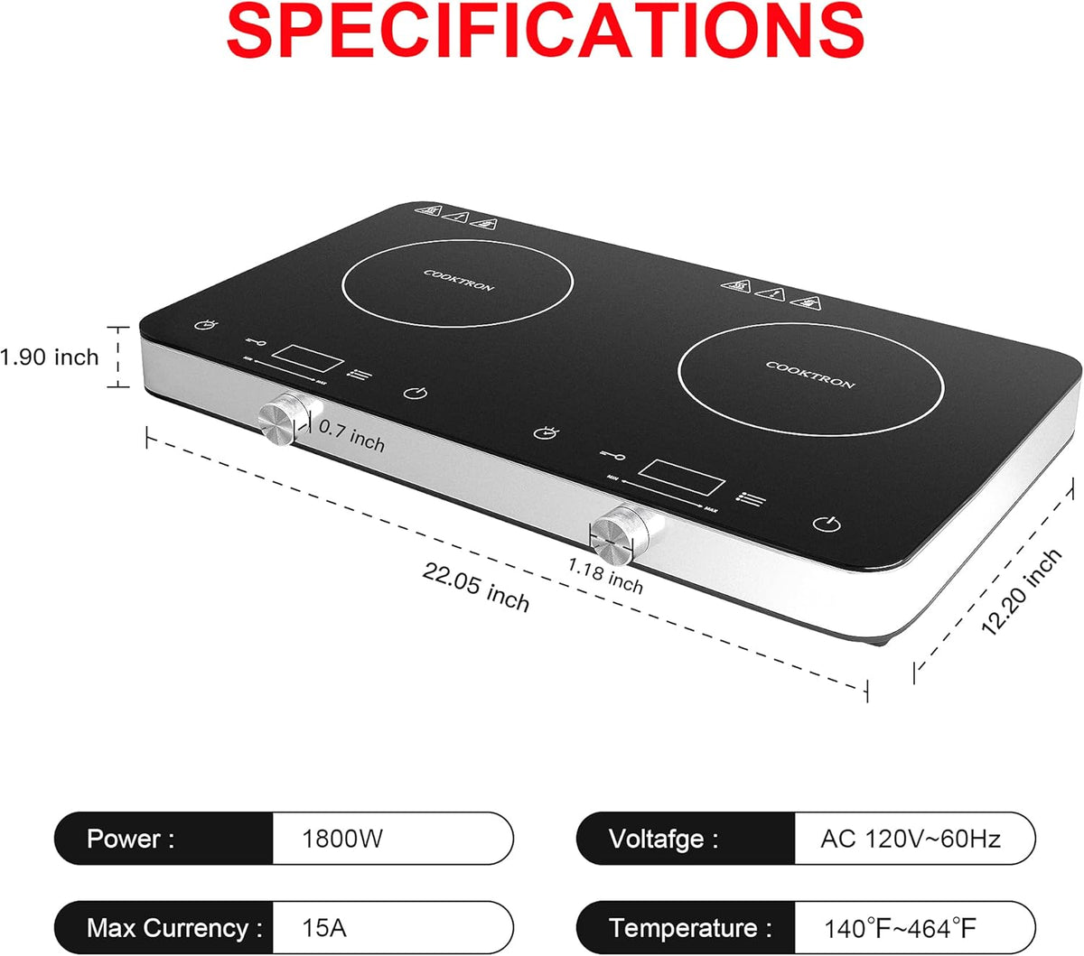 Double Induction Cooktop Burner, 1800w 2 burner Induction Cooker Cooktop, 10 Temperature 9 Power Settings Portable Electric Countertop Burner Touch Stove with Child Safety Lock & Timer
