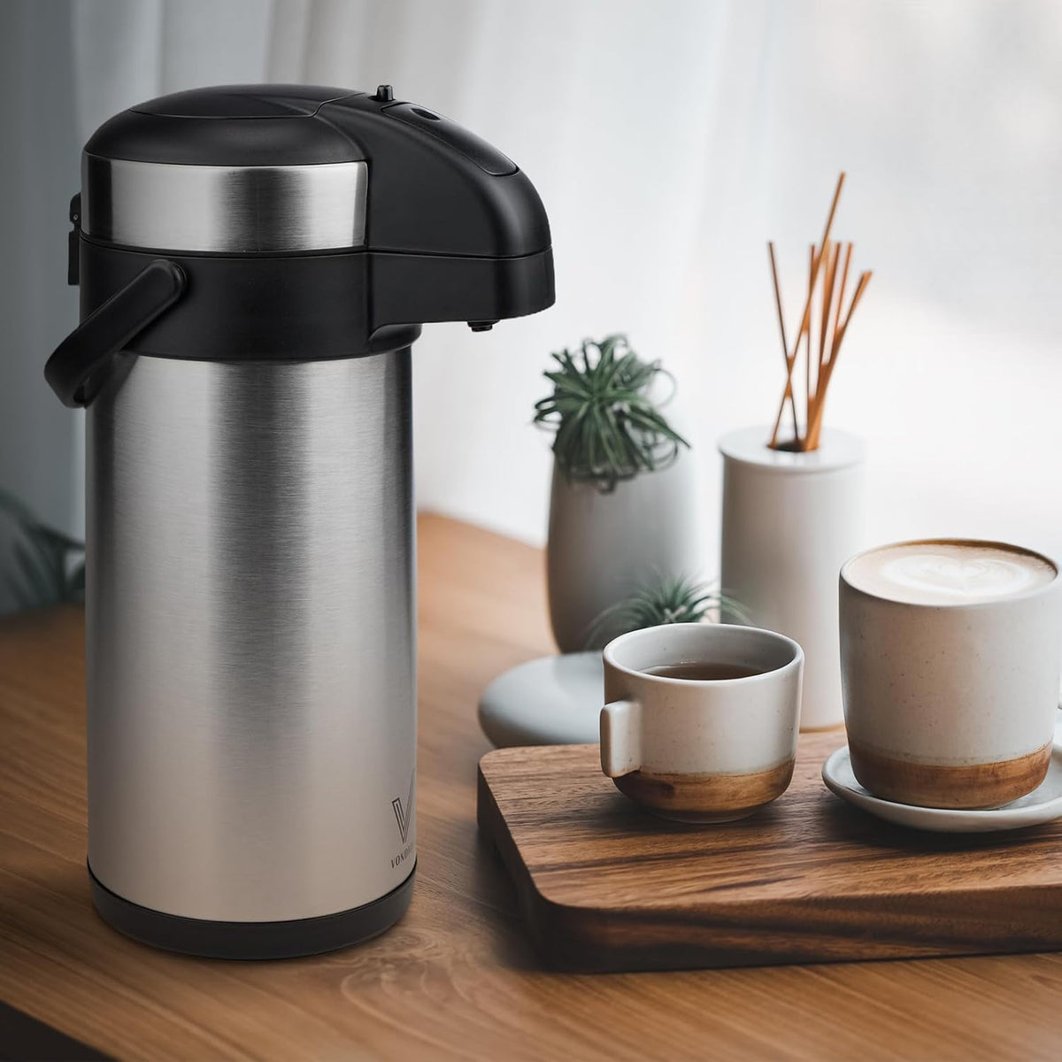 VONDIOR Airpot Coffee Dispenser with Pump - 176 oz Insulated Stainless Steel Coffee Carafe - Thermal Beverage Dispenser - Coffee Urn for Hot/Cold Water, Party Chocolate Drinks