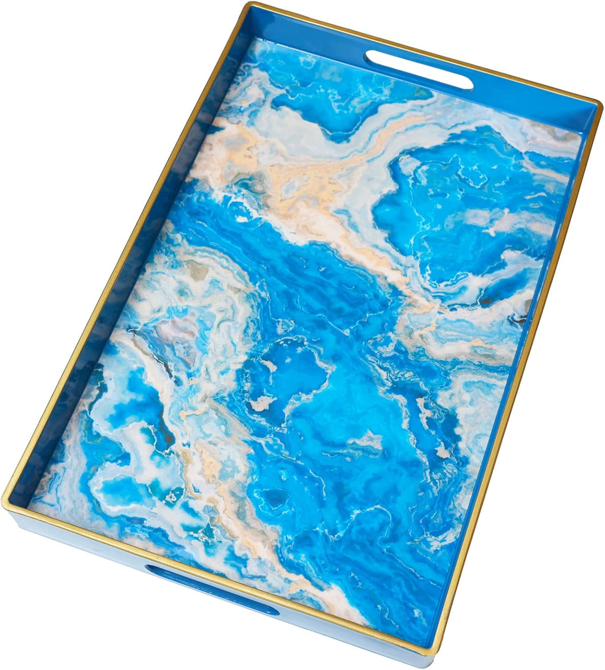 Spsyrine Serving Tray, Plastic Rectangular Coffee Table Tray with Handles, Marble Decorative Tray for Living Room, Ottoman, Bathroom Decor. 15.6β X 10.2" HSRE