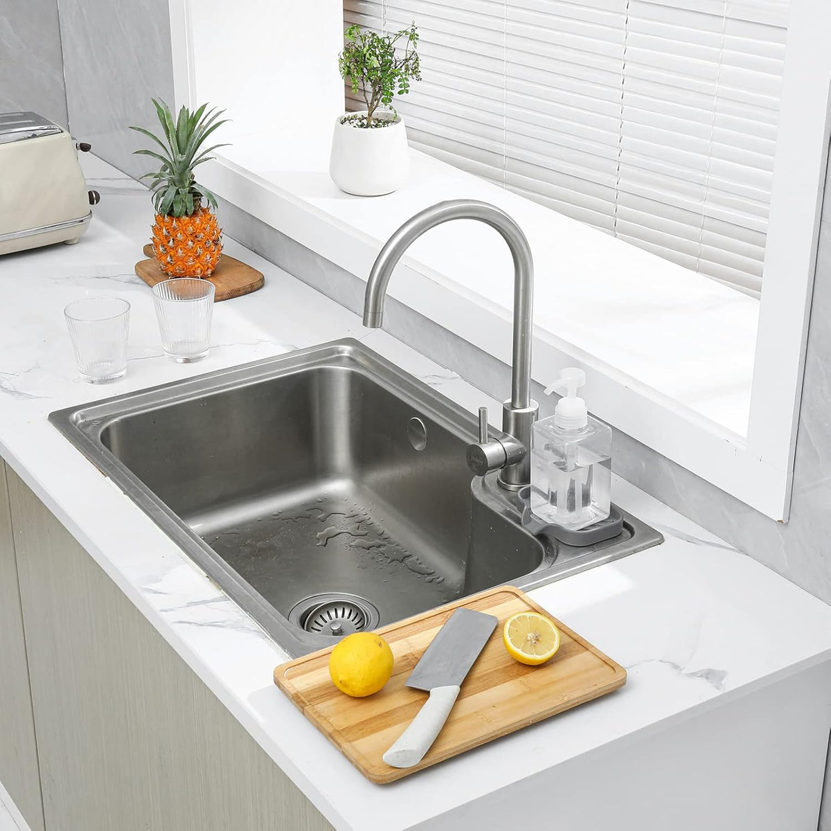 Silicone Bathroom Soap Dishes with Drain Spout-Bathroom and Kitchen Sink Organizer,Sponge Holder,Dish Soap Tray,Perfect for Dispenser,Scrubber,Bottle,Cup on Sink or Counter-Grey 4.9"ร3.2"