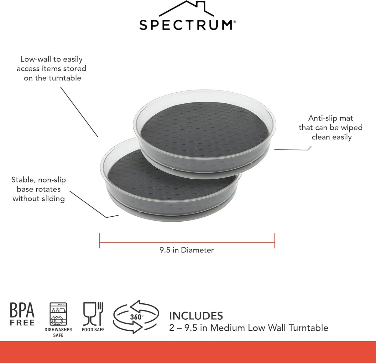 Spectrum Lazy Susan Organizer, Hexa Round Medium (2-Pack) - Lazy Susan Turntable for Cabinet, Refrigerator, Pantry, Table, & Shelf - Rotating & Spinning Pantry Organization & Storage for Fridge