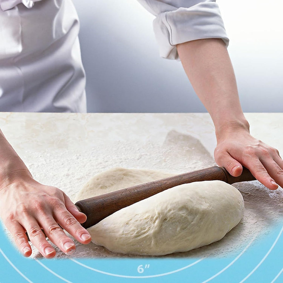 Hitefu 12 Inch Round Silicone Cake Mat, Silicone Baking Mat with Measurement for Cake Turntable & Rolling Dough (Blue)