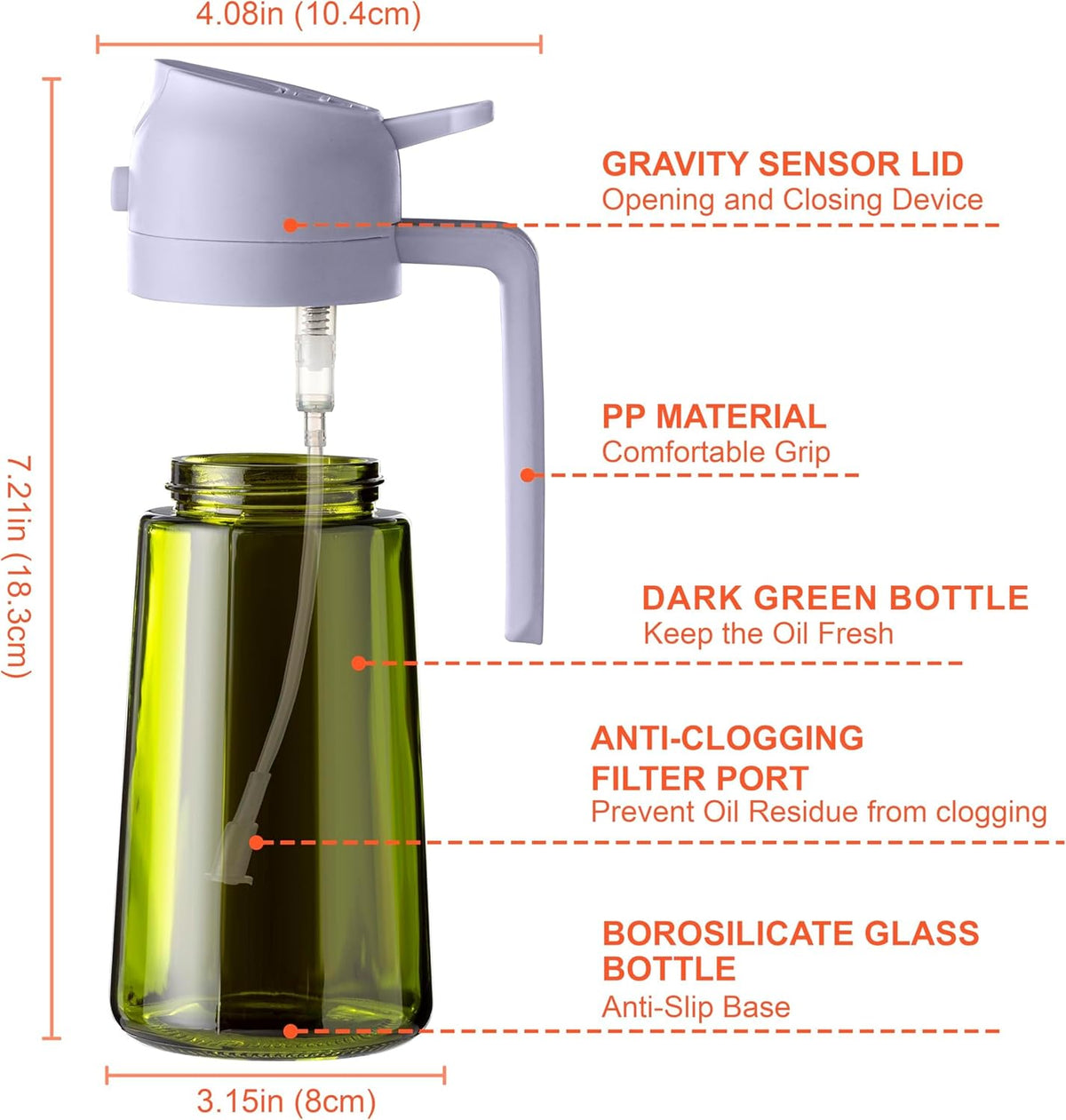 CXINYI - 16oz/470ml Olive Oil Dispenser for Kitchen with Stickers - 2 in 1 Olive Oil Sprayer for Cooking, Air Fryer, and Salad, Purple (Light-Proof Kitchen Gadget)