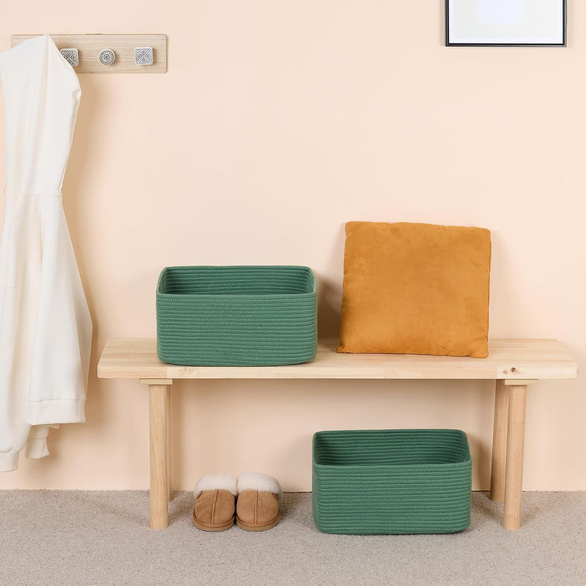 Large Storage Baskets for Shelves, Closet Organizers Bins for Clothes Blanket Towels, Baby Nursery, Toy Baskets Box, Woven Rope Baskets, 17 x 13 x 7.5β, 2 Packs Green