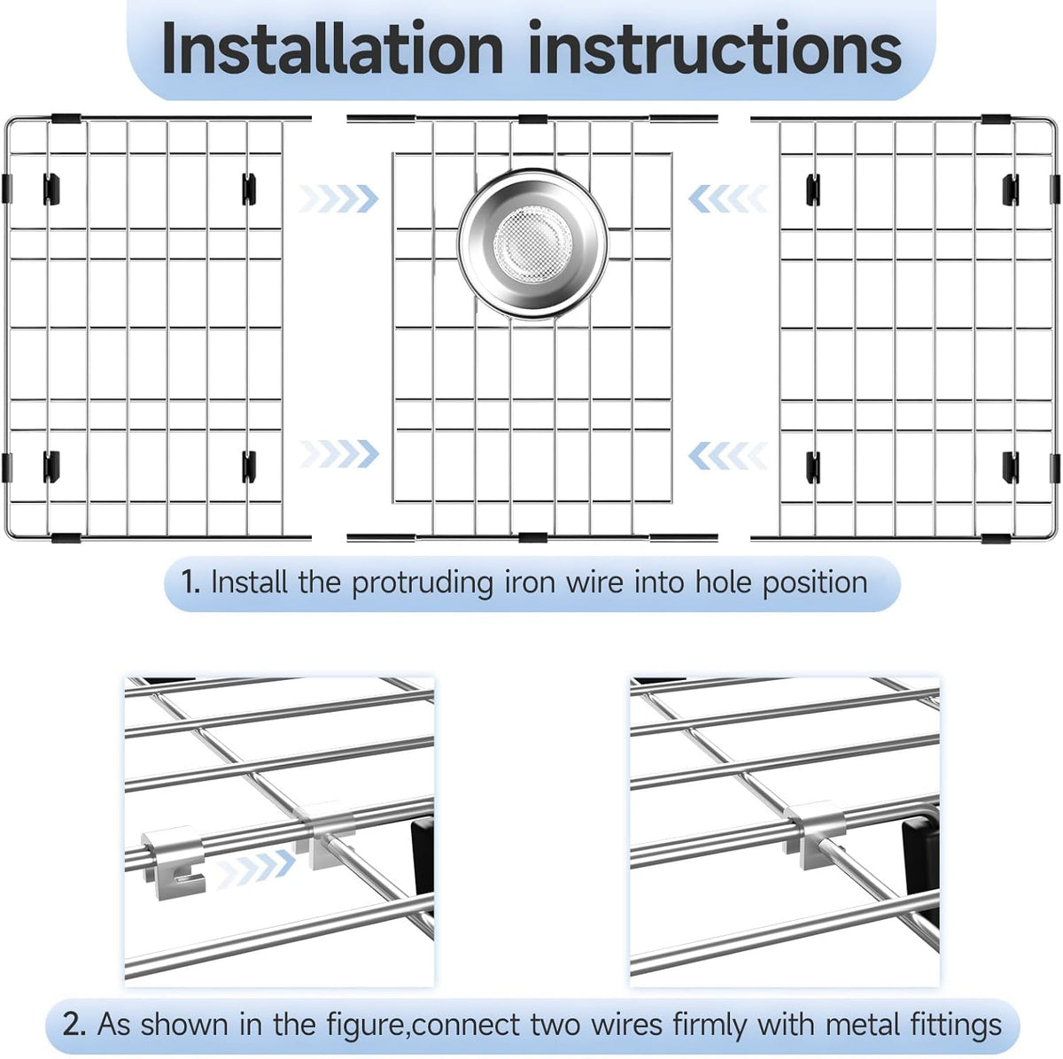 28-3/8’’ x 14-3/16’’ Stainless Steel Sink Grid, Sink Protectors for Kitchen Sink, Sink Protector with Rear Drain for Single Sink Bowl, Sink Bottom Grid, Sink Grate for Bottom with Sink Strainer