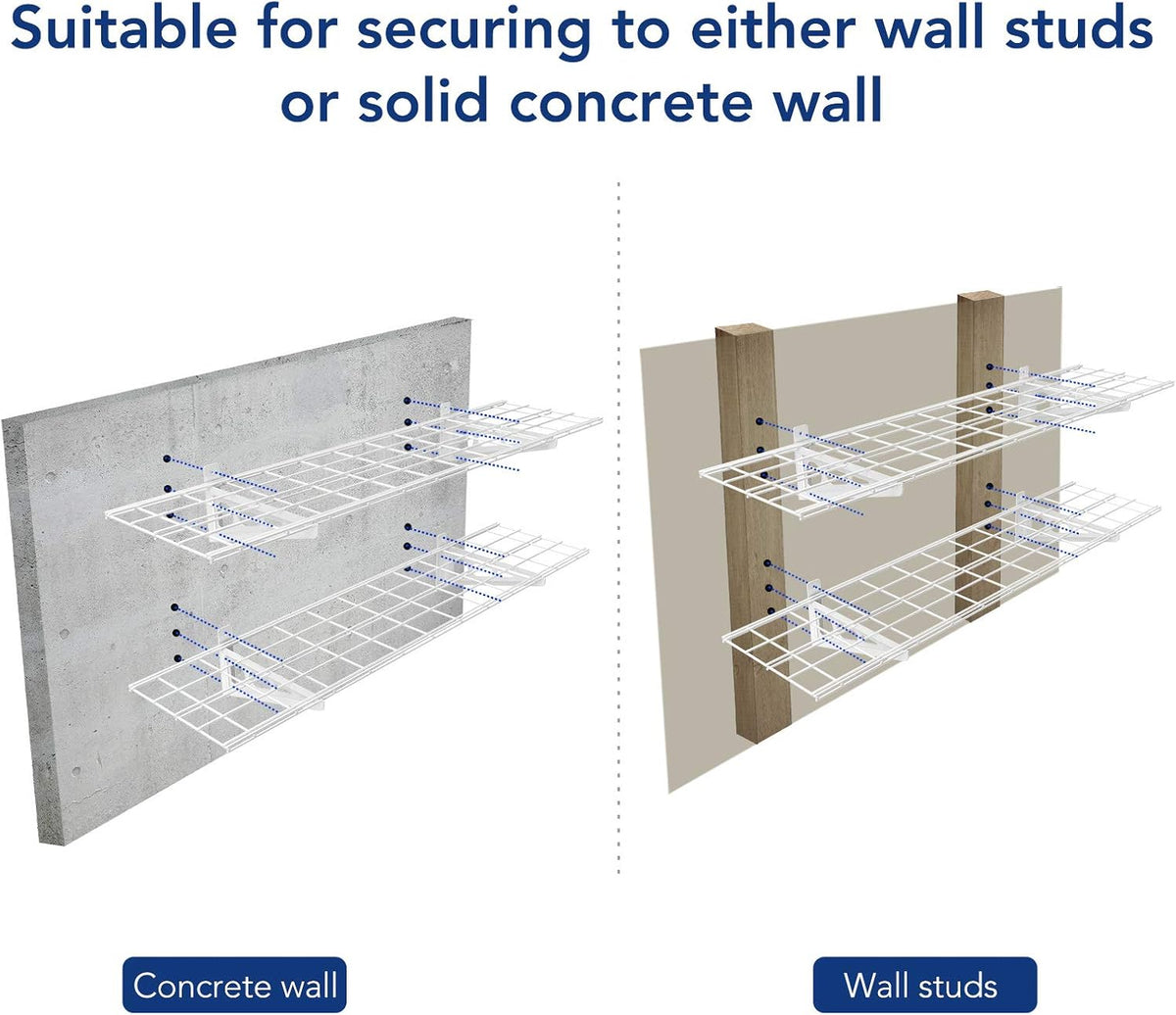 FLEXIMOUNTS 2-Pack 1x4ft 12-inch-by-48-inch Wall Shelf Garage Storage Rack Wall Mounted Floating Shelves, White