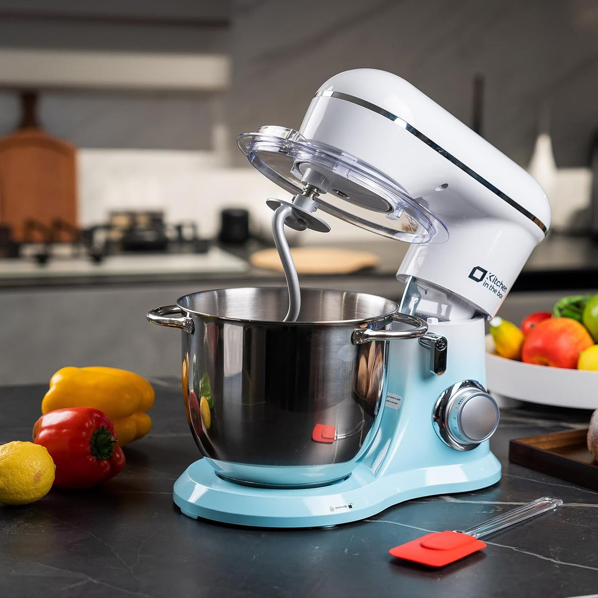 Kitchen in the box Stand Mixer, 5QT + 4.5QT Two bowls Electric Food Mixer, 10 Speeds Kitchen Mixer for Daily Use with Egg Whisk,Dough Hook,Flat Beater (Gradient Blue, 5QT)