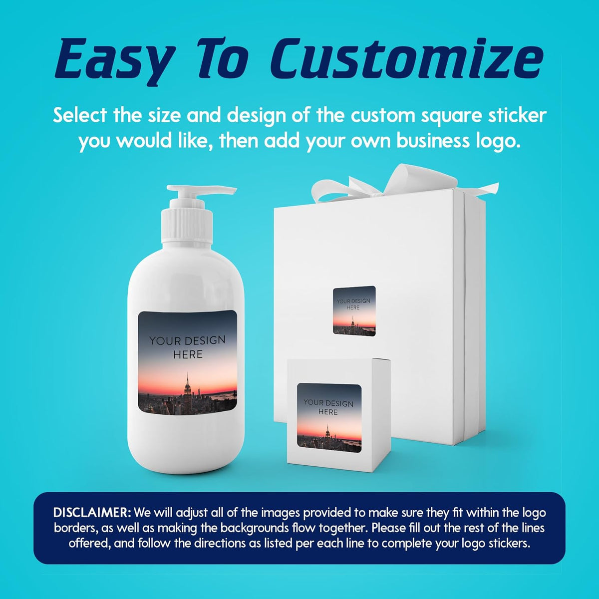 100 Custom Vinyl Stickers - Upload Your own Image, Text, Design, Logo - Personalized Logo Labels for Handmade, Packaging, Bottle, Jars, Candle, Brand Stickers (City, 6x6 Square)