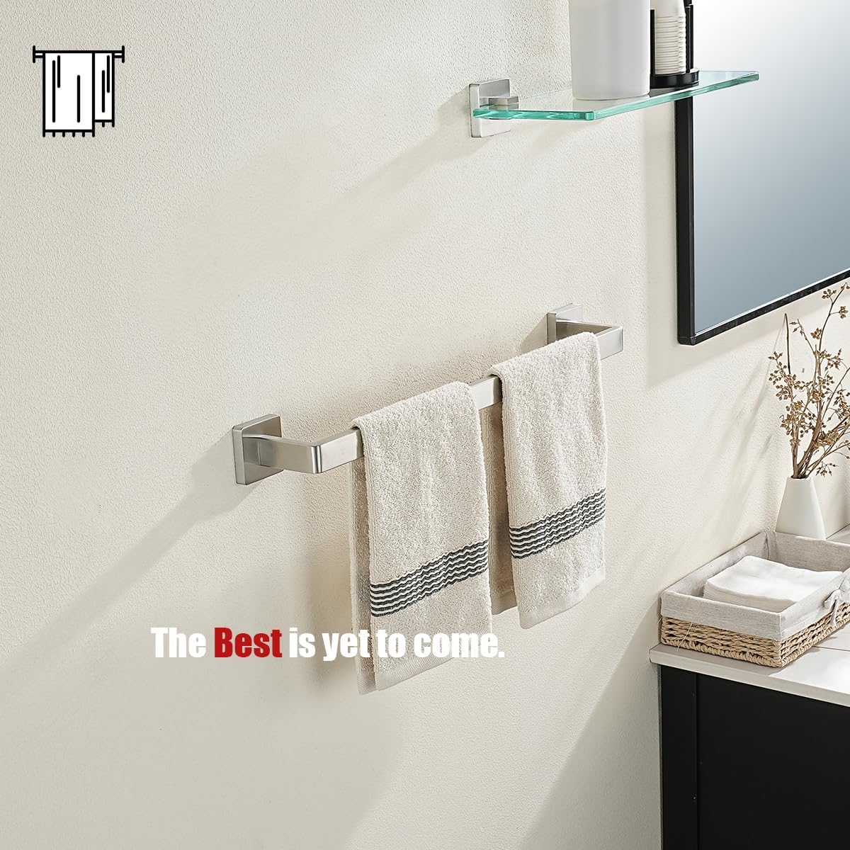 JQK Brushed Towel Bar, Rounded Edges 20.41 Inch Towel Rack, 304 Stainless Steel Bathroom Wall Mount, Useable Length 18 Inch, TB250L18-BN