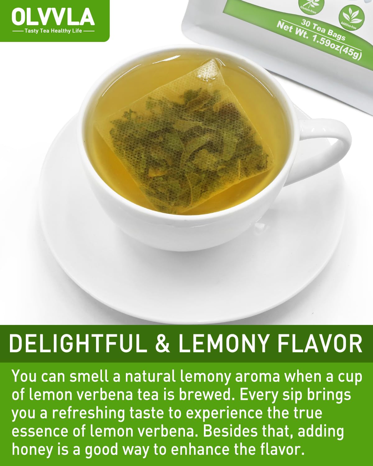 Olvvla - Premium Lemon Verbena Tea Bags - 1.5g X 30 Count - Pure Natural Cedron Herb - Caffeine-free - Non-GMO - Lemon Tea - Verbena Tea - Support Digestion & Promote Relaxation