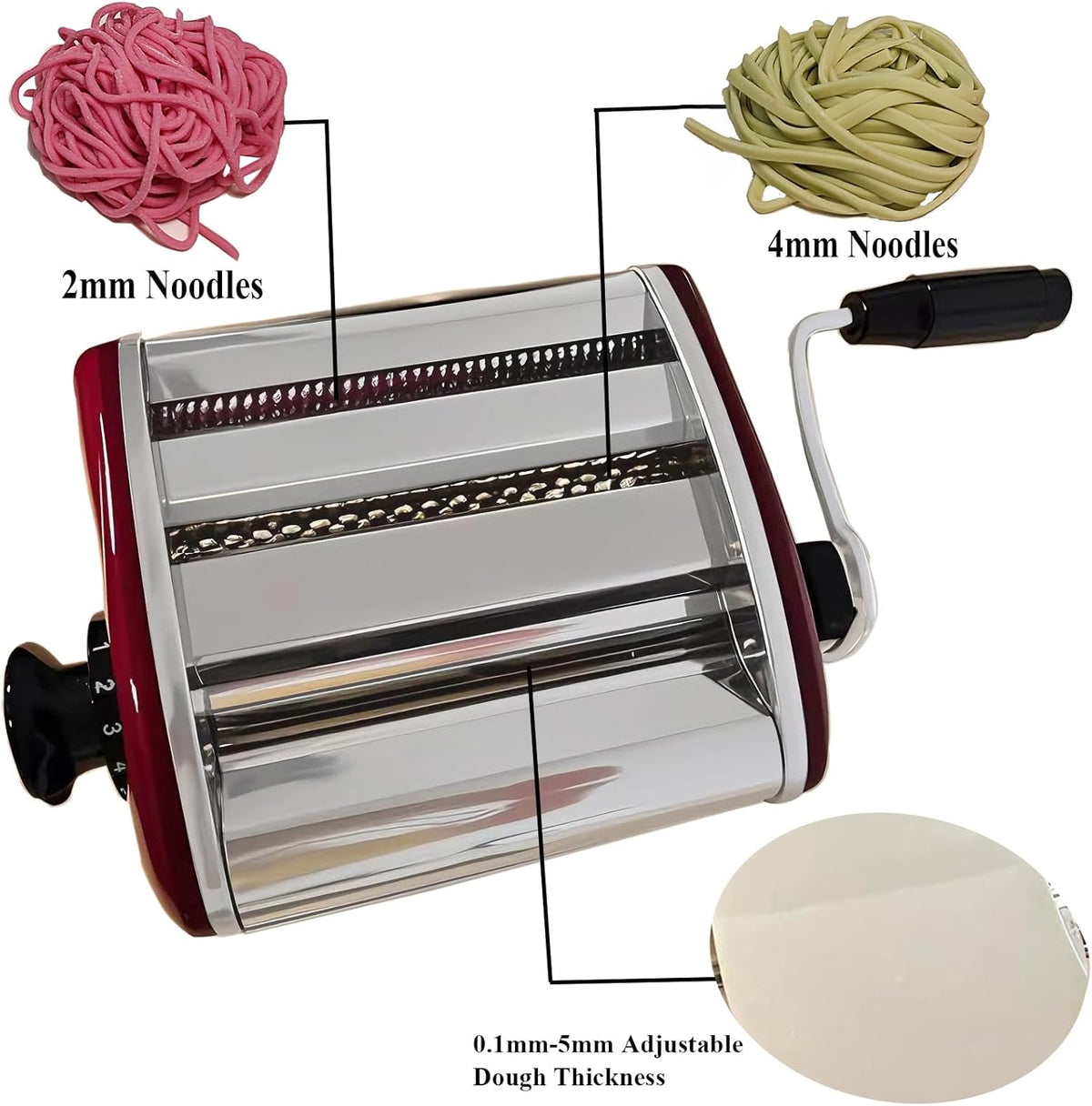 XINGYUEXUAN Manual Pasta Maker - Stainless Steel Noodle Machine with 2mm/4mm Cutters, Hand Crank for Homemade Spaghetti & Fettuccine