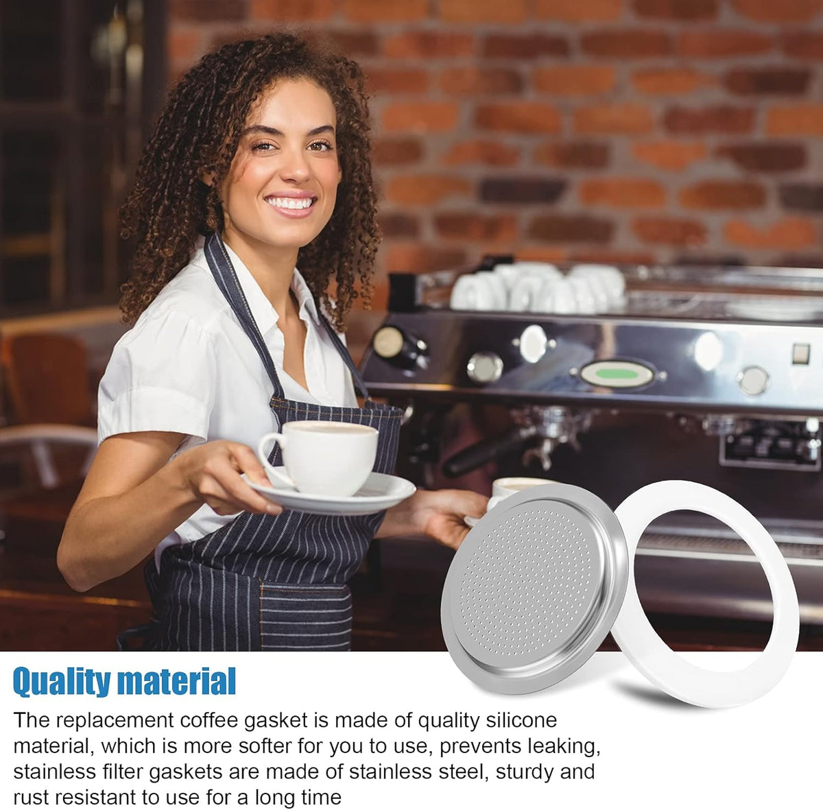 6 Pieces Moka Pot Replacement Cup Gasket with 2 Pcs Stainless Filter Silicone Moka Express Replacement Seals Funnel Kits Compatible Espresso Coffee Maker Parts(6-cup)