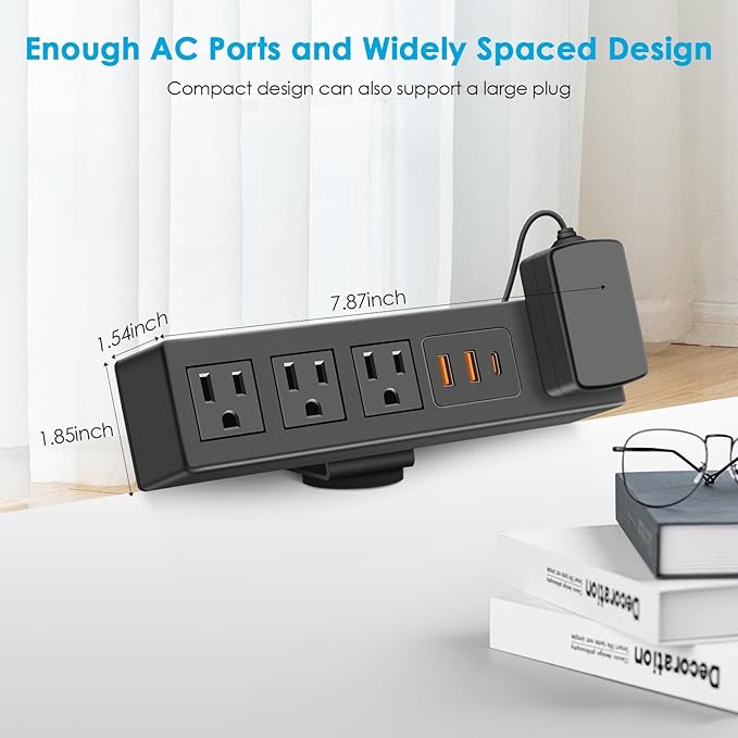 CCCEI Desk Clamp Power Strip with 45W USB-C Ports, Desktop Mount Surge Protector 1200J, Widely Spaced Desk Outlet Station, Fast Charging, 6 FT Flat Plug, Fit 1.9 inch Tabletop Edge.