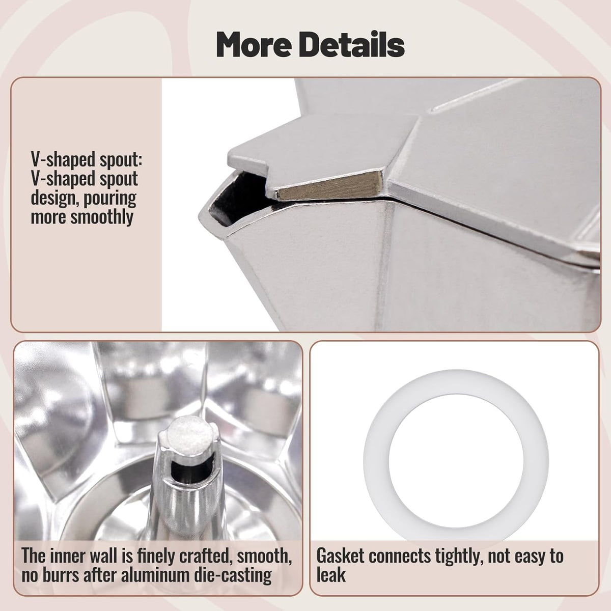 3 Cup Aluminum Moka Pot Classic Stovetop Espresso Coffee Maker 150ml 5oz Coffeemaker Percolator Mocha Pot Greca Coffee Maker Cafe Makers for Italian and Cuban Café Brewing Silver