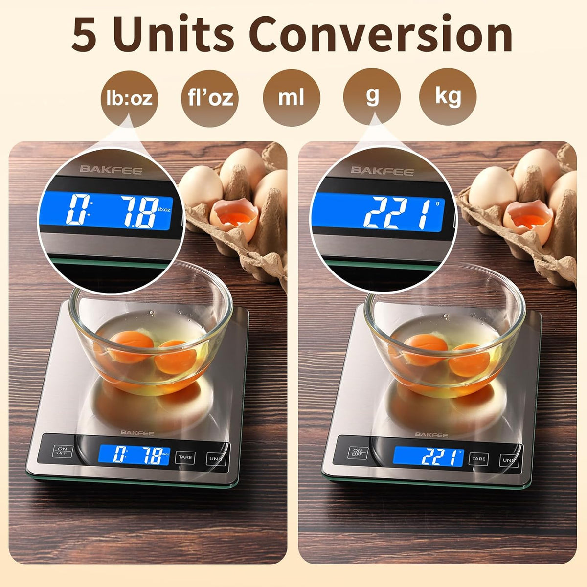 Food Scale, 33lb Digital Kitchen Scale with Stainless Steel & Tempered Glass, 1g / 0.05oz Precise Graduation, Waterproof and Sturdy Surface, for Cooking, Baking, Weight Loss, Meal Prep