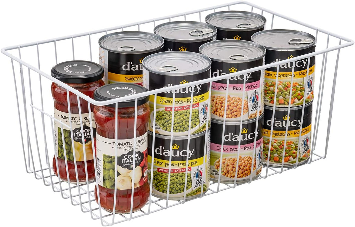 16inch Freezer Wire Storage Organizer Baskets, Household Refrigerator Bins with Built-in Handles for Cabinet, Pantry, Closet, Bedroom