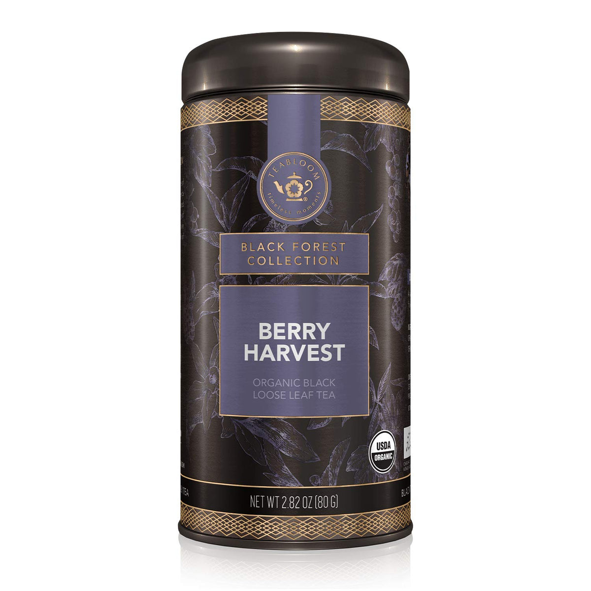 Teabloom Organic Fruity Black Tea, Berry Harvest Loose Leaf Tea, USDA Certified Organic & Kosher, Fresh Whole Leaf Blend in Reusable Gift Canister, 2.82 Ounce Loose Leaf Tea Canister Makes 35-50 Cups