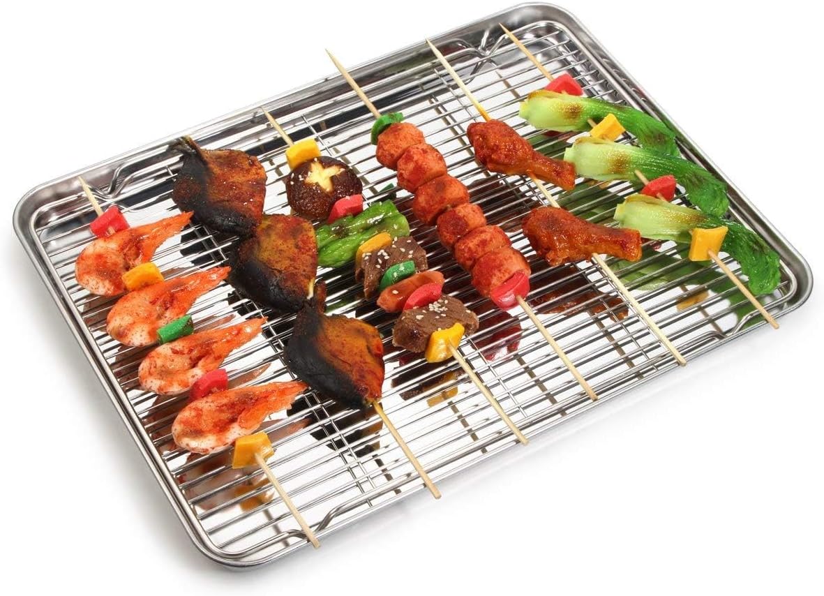 Baking Sheet with Rack Set, Yododo Set of 4 (2 Sheets + 2 Racks), Stainless Steel Cookie Sheet Baking Pan Tray with Cooling Rack, Non Toxic & Heavy Duty & Easy Clean - Size of 16 inch