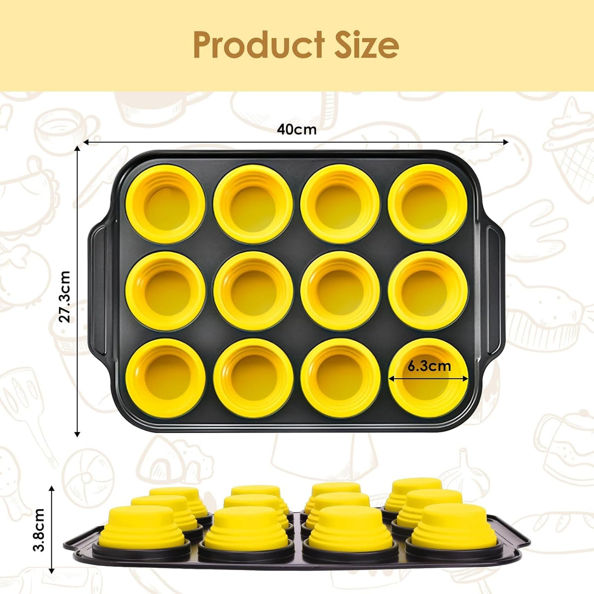 12 Cups Silicone Muffin Pans for Baking with Metal Frame, Egg Bite Molds, Cupcake Pans Regular Size, Muffin Tins Easy to Pop Nonstick Non Toxic Bakeware for Oven Dishwasher Safe