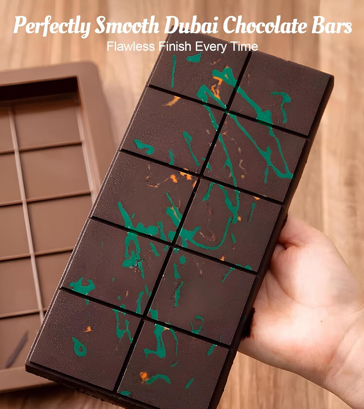 Ugotit Silicone Chocolate Bar Molds, Break-Apart Candy Making Mold Set, Large Rectangle Shape, Brown (2pcs_Model 6)