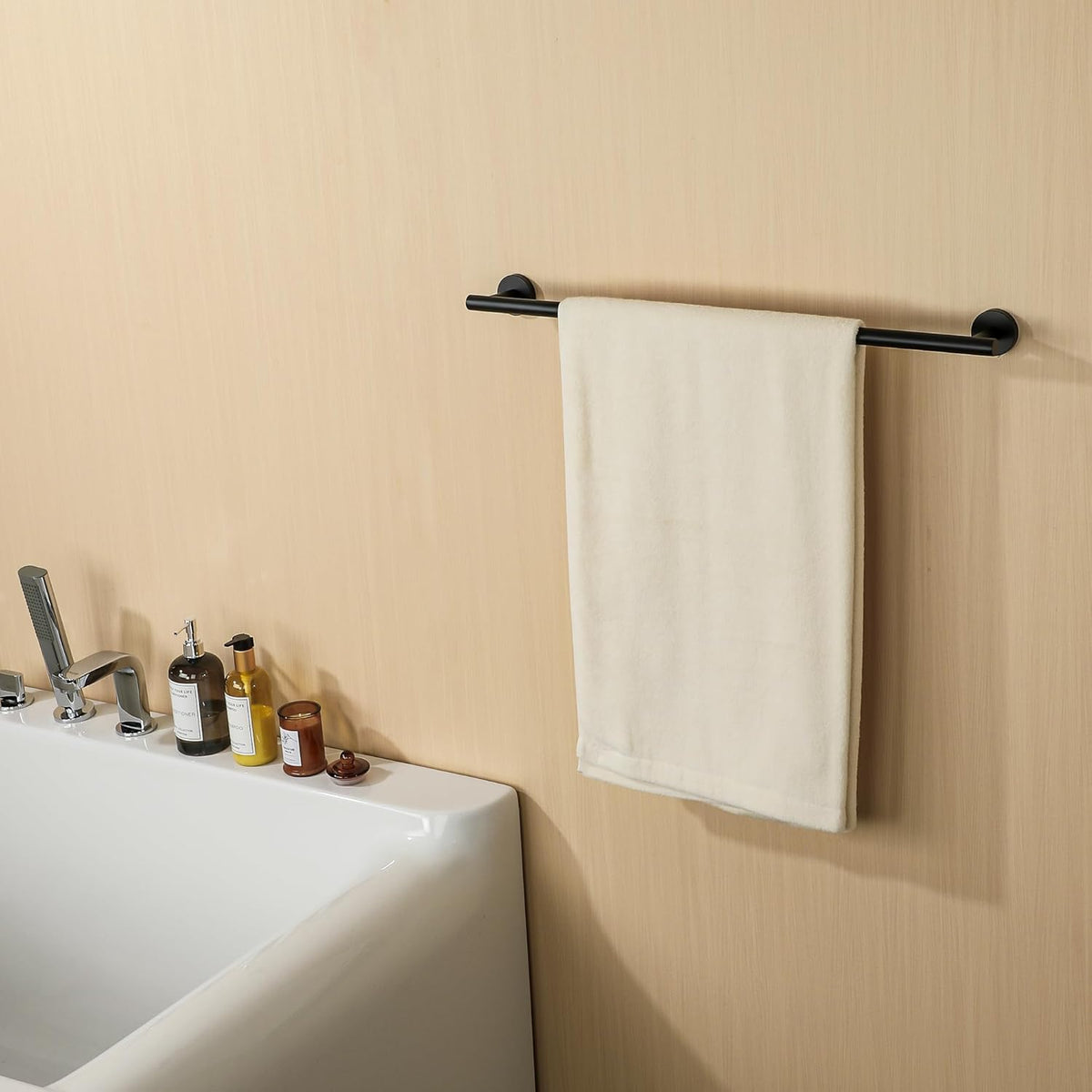 SAYAYO Black Towel Racks for Bathroom, 24 Inch Towel Bar Towel Rod Towel Holder Wall Mount SUS304 Stainless Steel (26 Inch Total Length)