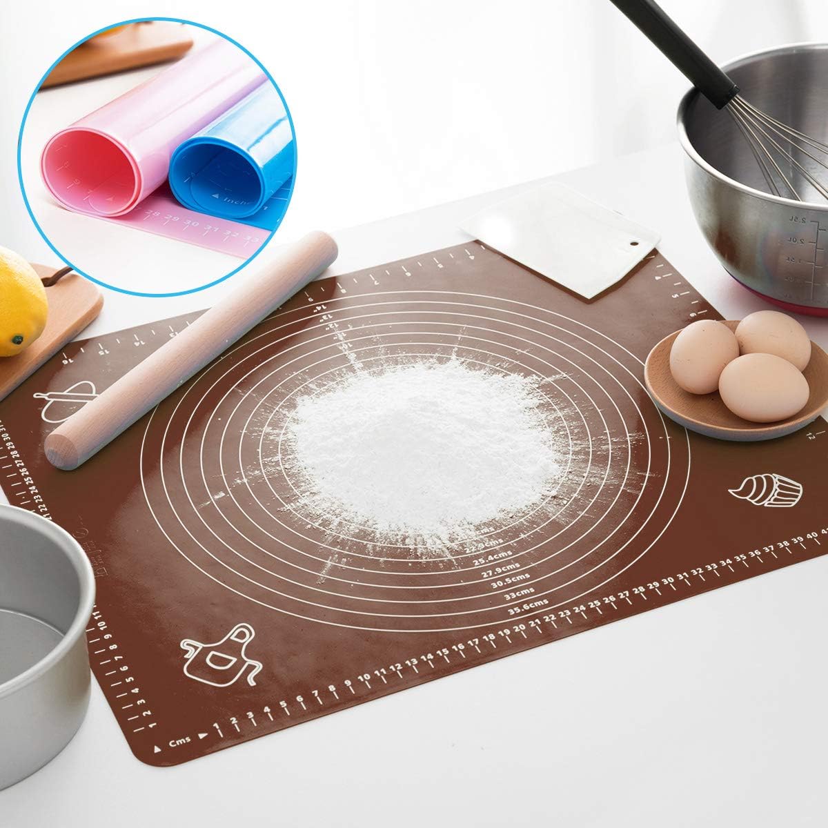 LIMNUO Silicone Baking Mat, Extra Thick Large Non Stick Pastry Mat Sheet for Dough Pie Crust Rolling Mats (Brown, XL-18''(W)*25''(L))