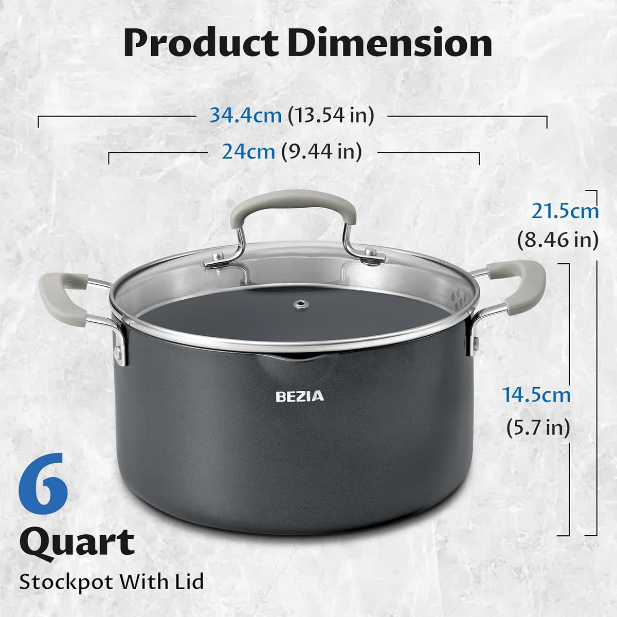BEZIA 6 QT Cooking Pots with Lids, Soup Pot with Nonstick Ceramic Coating, Stay-Cool Handles, Nonstick Stock Pot with Strainer Lid, Dishwasher Safe, Induction Compatible
