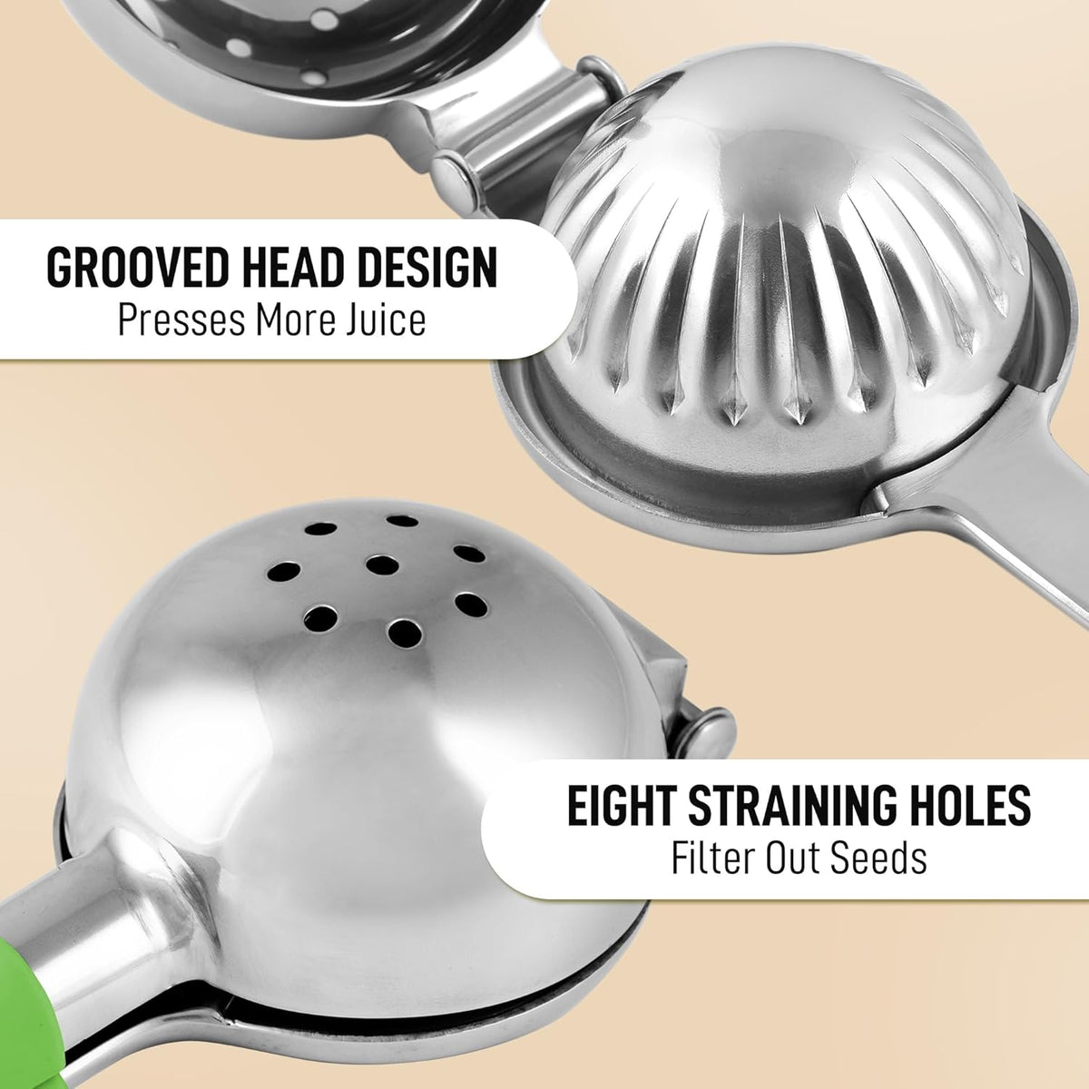 Zulay Lemon Squeezer Stainless Steel with Premium Heavy Duty Solid Metal Squeezer Bowl and Food Grade Silicone Handle - Large Manual Citrus Press Juicer and Lime Squeezer Stainless Steel (Light Green)