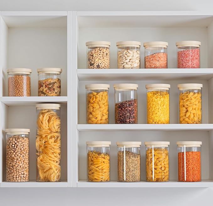 Urban Green Glass Food Storage Jar with Glass Lid, Food Canister Set with Airtight Lids, Pantry Jar for Kitchen Organization. Food Storage Container Set in 6 pack of 26oz