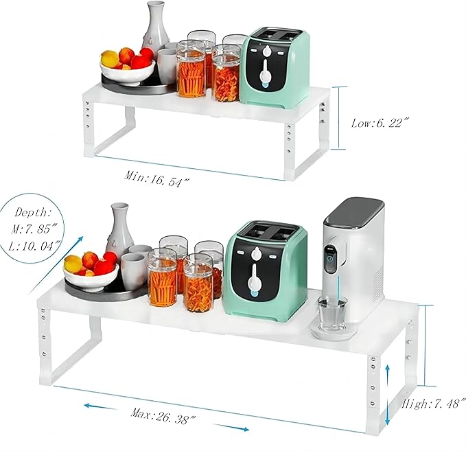 Expandable Spice Rack Organizion for Kitchen Cabinet, Seasoning,Bathroom Organizer Display Shelf, Stackable Multi-Purpose Shelves.Easy-to-Install(1Pack/White,Medium