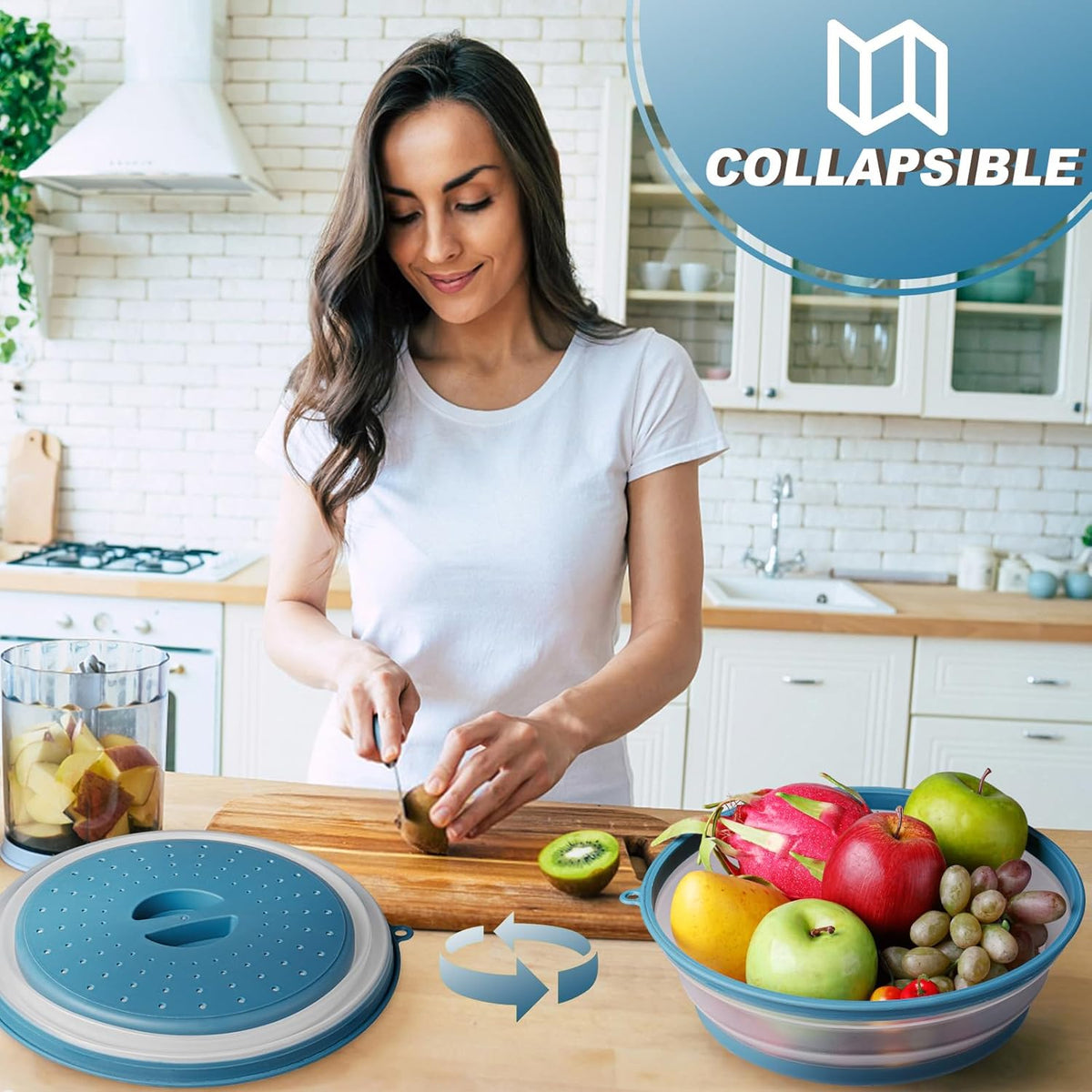 4 in 1,WENWELL Vented Collapsible Microwave Splatter Cover & Mat,Kitchen dish bowl Plate lid for Food,Dishwasher-Safe,BPA-Free Silicone & Plastic