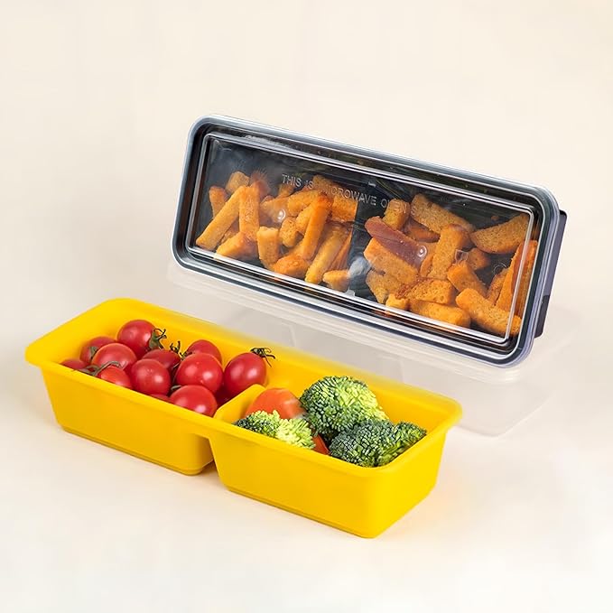 Disposable Food Storage Containers with Lids Meal Prep 2-Compartment To Go Take Out Plastic Black, Sturdy Leakproof Food Safe, Microwave Freezer Dishwasher Safe (10, 2 compartment)