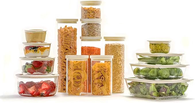 Urban Green Glass Food Storage Jar with Glass Lid, Food Canister Set with Airtight Lids, Pantry Jars for Kitchen Organization, Food Storage Containers in Set of 5