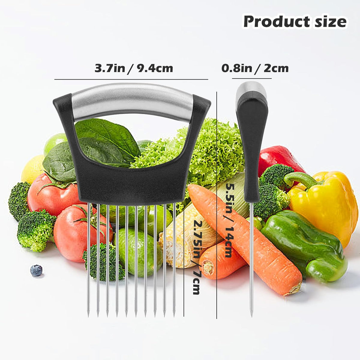 Onion Holder & Cutter, Stainless Steel Food Slicer Assistant Tool, Slice Guide for Vegetables